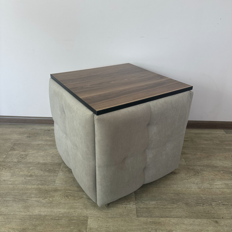 Пуф-трансформер 5в1 Mzavod Остин-4 со столиком велюр бежевый/орех калифорнийский 3-4-9005