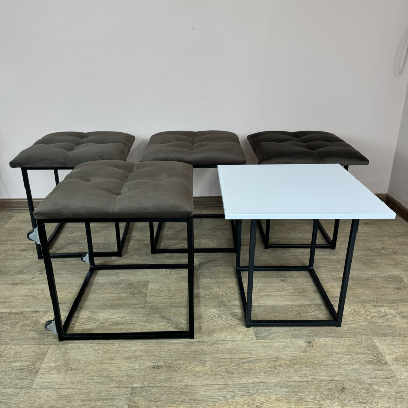 Пуф-трансформер 5в1 Mzavod Остин-4 со столиком велюр серо-коричневый/белая аляска 5-3-9005