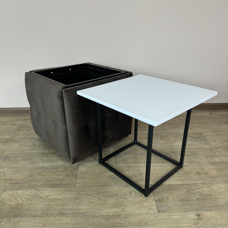 Пуф-трансформер 5в1 Mzavod Остин-4 со столиком велюр серо-коричневый/белая аляска 5-3-9005