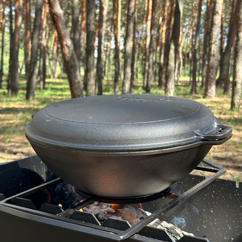 Сковорода WOK-08КС чугунная с крышкой-сковородкой гриль 8л