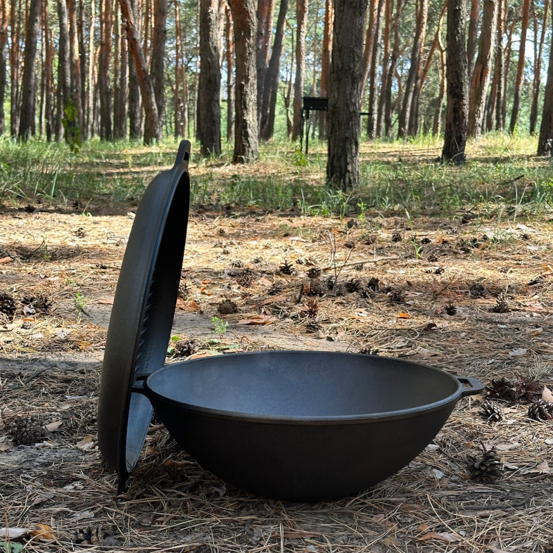 Сковорода WOK-08КС чугунная с крышкой-сковородкой гриль 8л