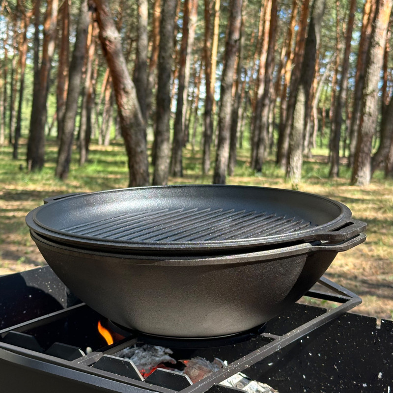 Сковорода WOK-08КС чугунная с крышкой-сковородкой гриль 8л