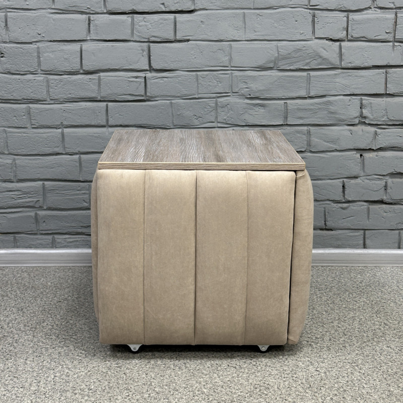 Пуф-трансформер 5в1 Mzavod Остин-2 со столиком велюр бежевый/дуб платиновый 3-2-9003