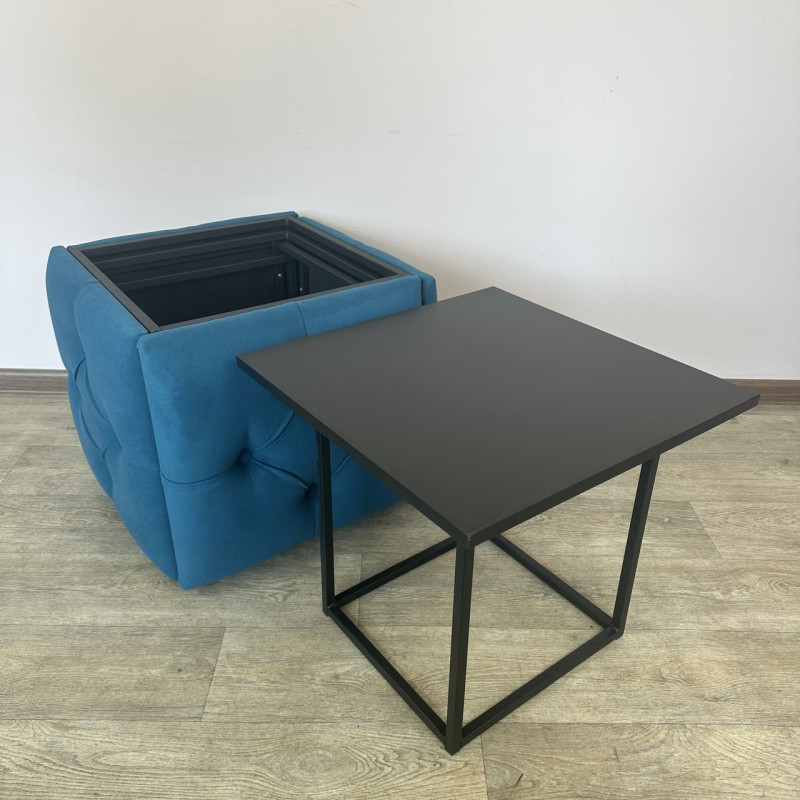 Пуф-трансформер 5в1 Mzavod Остин-1 со столиком велюр бирюзовый/черный 2-5-9005