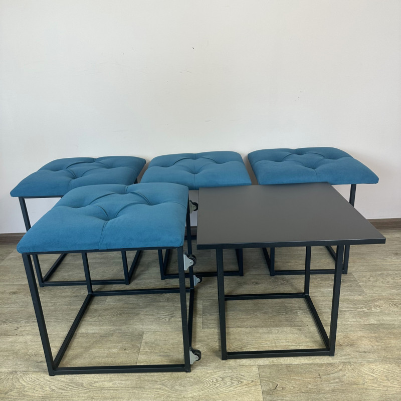 Пуф-трансформер 5в1 Mzavod Остин-1 со столиком велюр бирюзовый/черный 2-5-9005