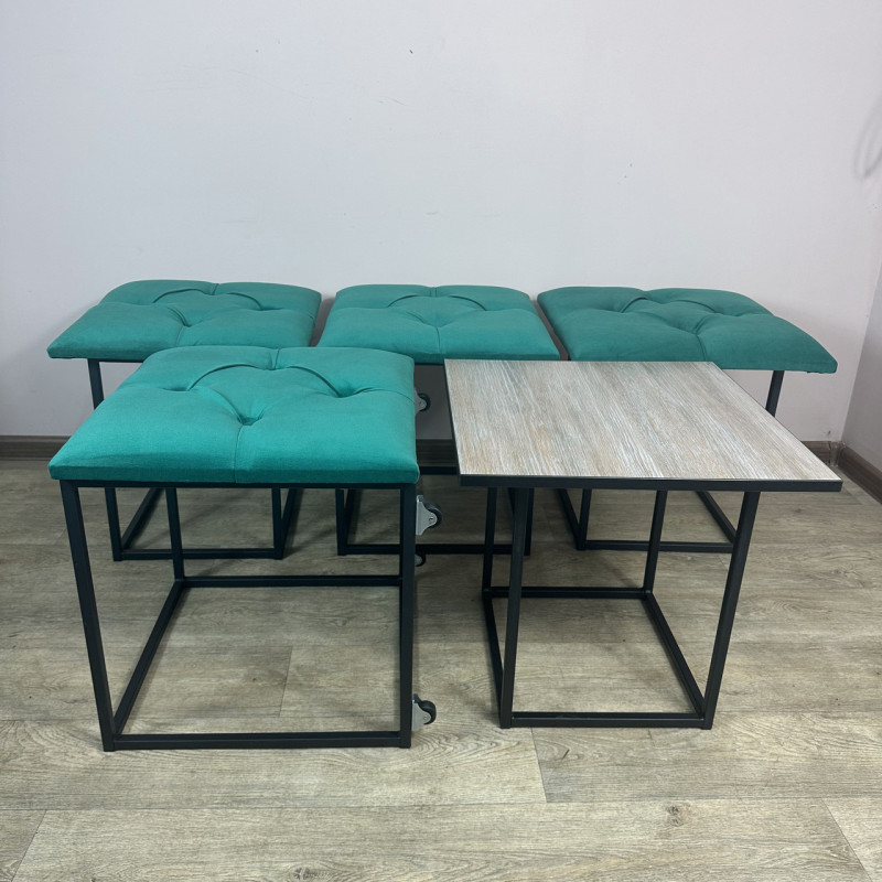 Пуф-трансформер 5в1 Mzavod Остин-1 со столиком велюр изумрудный/дуб платиновый 8-2-9005