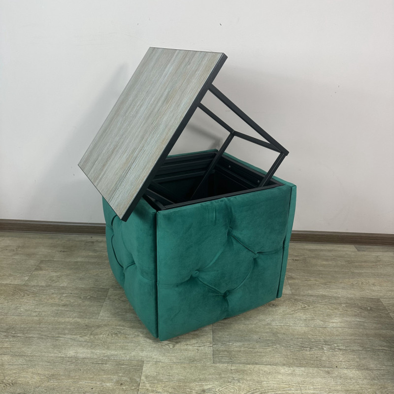 Пуф-трансформер 5в1 Mzavod Остин-1 со столиком велюр изумрудный/дуб платиновый 8-2-9005