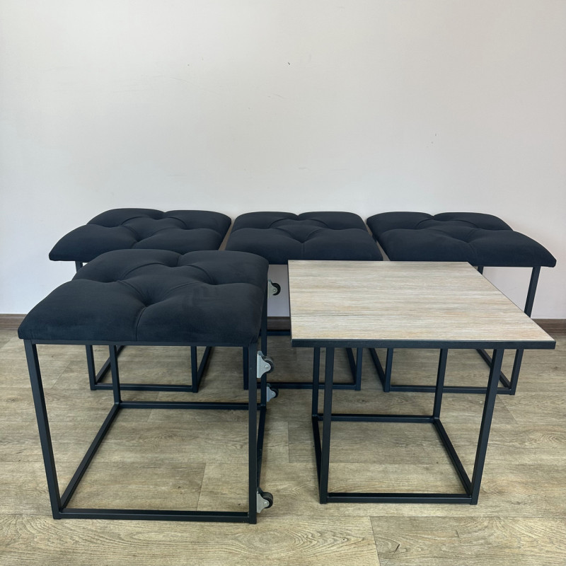 Пуф-трансформер 5в1 Остін-1 зі столиком велюр чорний/дуб платиновий 10-2-9005