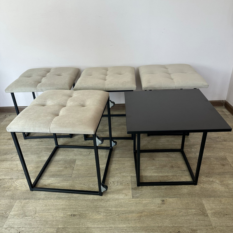 Пуф-трансформер 5в1 Mzavod Остин-4 со столиком велюр бежевый/черный 3-5-9005