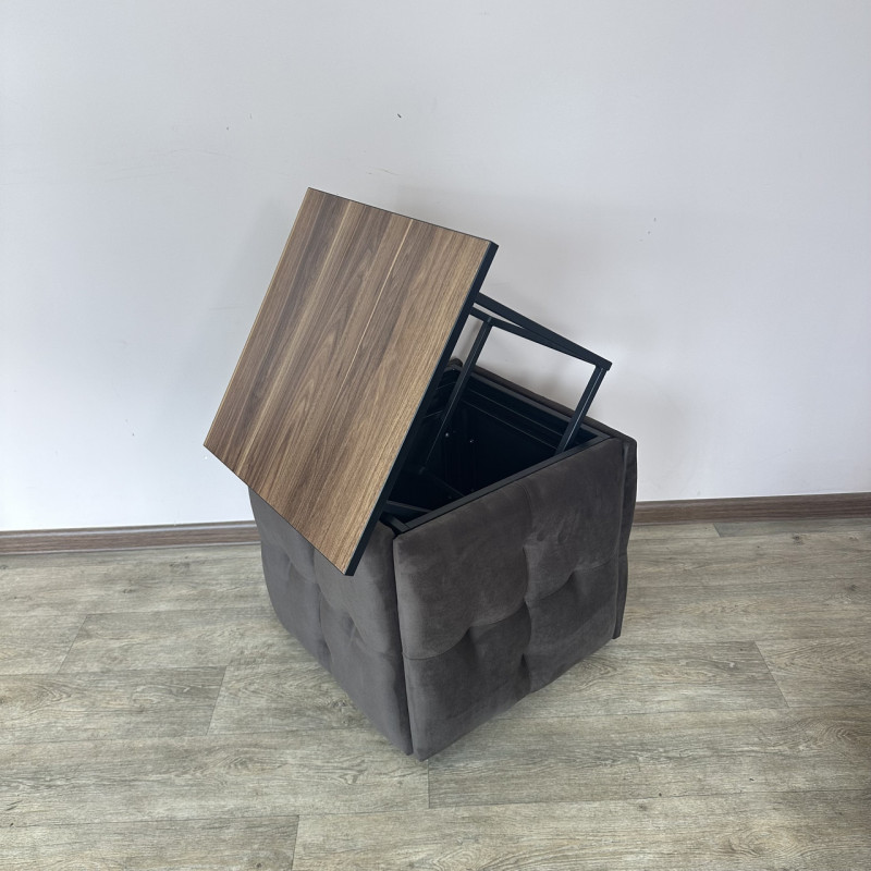 Пуф-трансформер 5в1 Mzavod Остин-4 со столиком велюр серо-коричневый/орех калифорнийский 5-4-9005