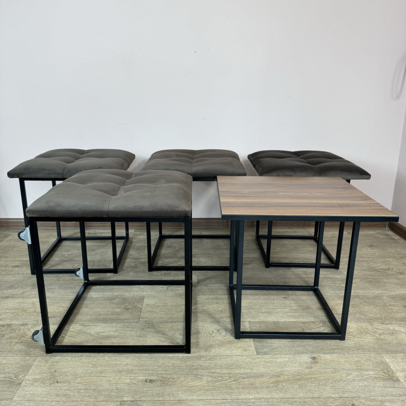 Пуф-трансформер 5в1 Mzavod Остин-4 со столиком велюр серо-коричневый/орех калифорнийский 5-4-9005