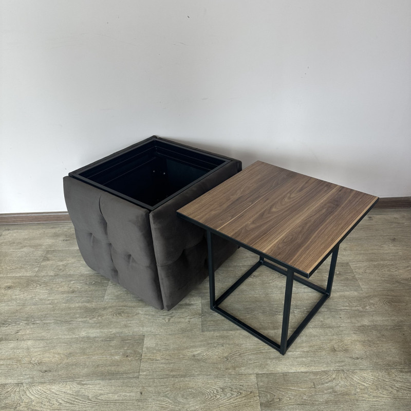 Пуф-трансформер 5в1 Mzavod Остин-4 со столиком велюр серо-коричневый/орех калифорнийский 5-4-9005