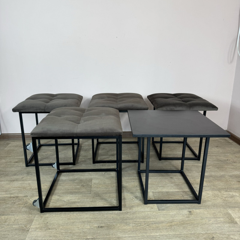 Пуф-трансформер 5в1 Mzavod Остин-4 со столиком велюр серо-коричневый/черный 5-5-9005