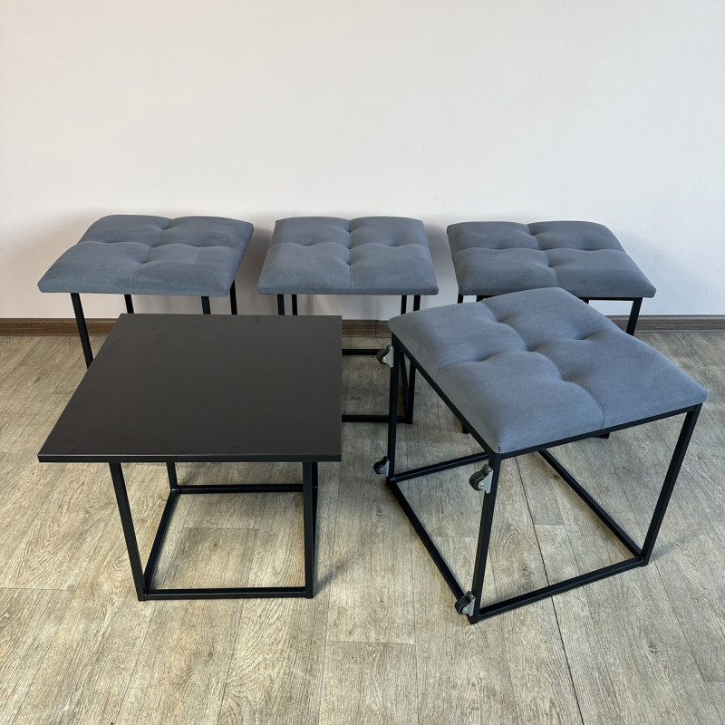 Пуф-трансформер 5в1 Mzavod Остин-4 со столиком велюр серый/черный 7-5-9005