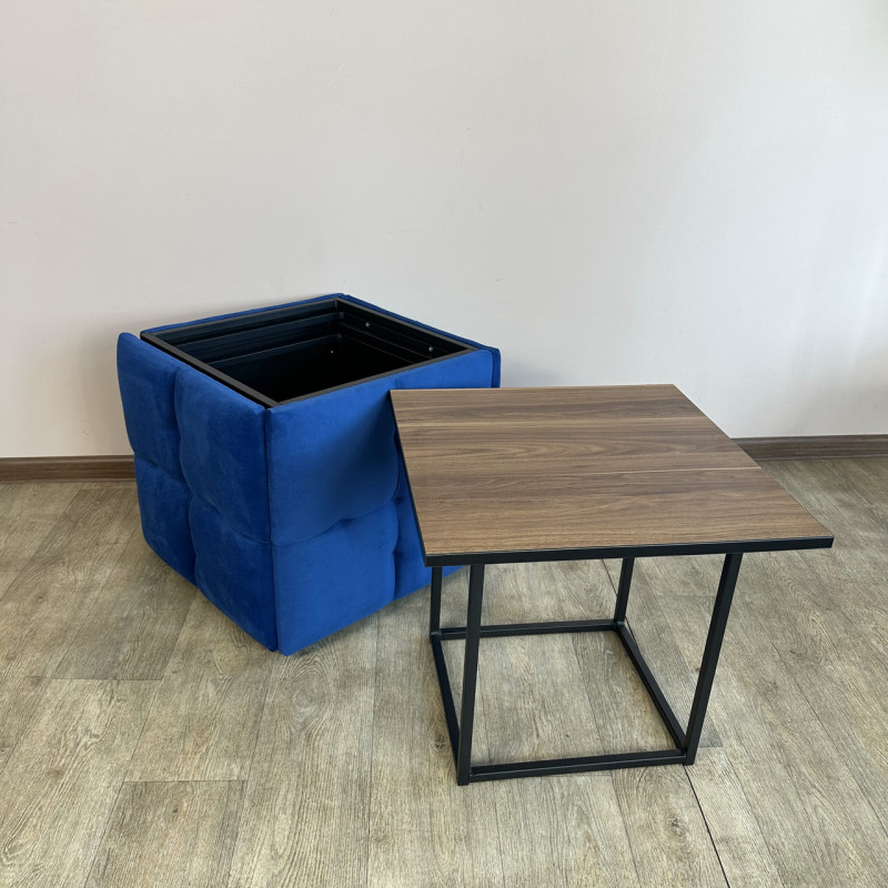 Пуф-трансформер 5в1 Остін-4 зі столиком велюр синій/горіх каліфорнійський 9-4-9005