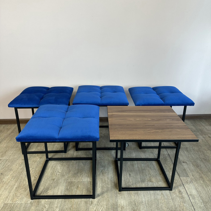 Пуф-трансформер 5в1 Остін-4 зі столиком велюр синій/горіх каліфорнійський 9-4-9005