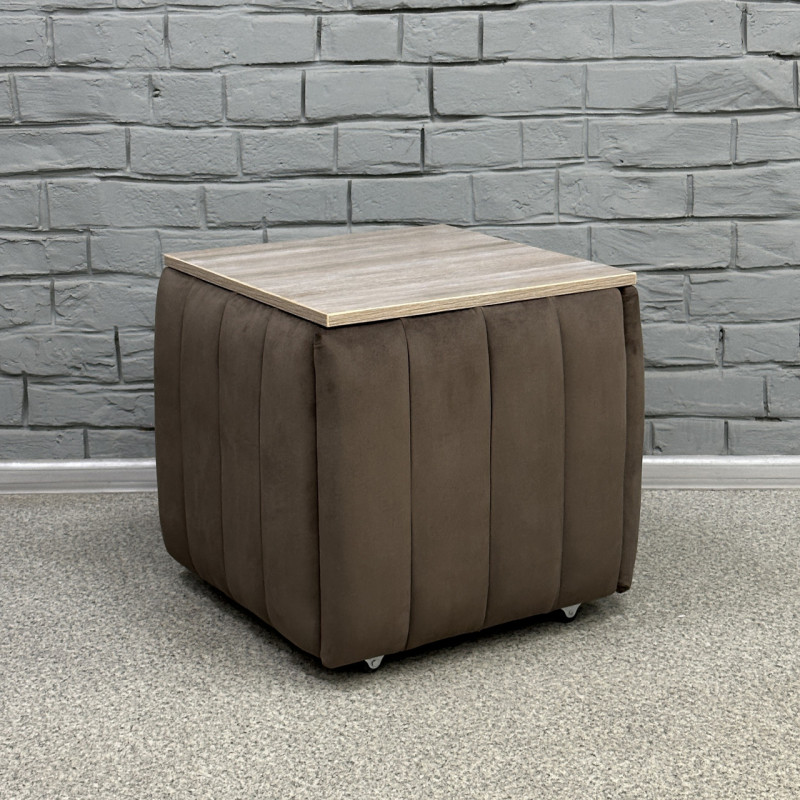 Пуф-трансформер 5в1 Mzavod Остин-2 со столиком велюр серо-коричневый/дуб платиновый 5-2-9003