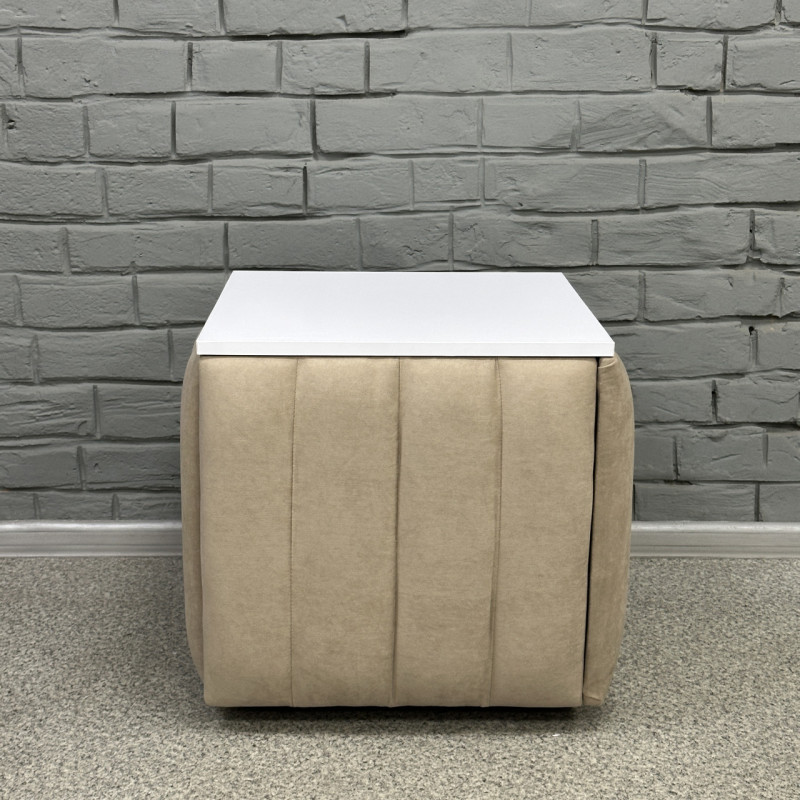 Пуф-трансформер 5в1 Mzavod Остин-2 со столиком велюр бежевый/белая аляска 3-3-9003