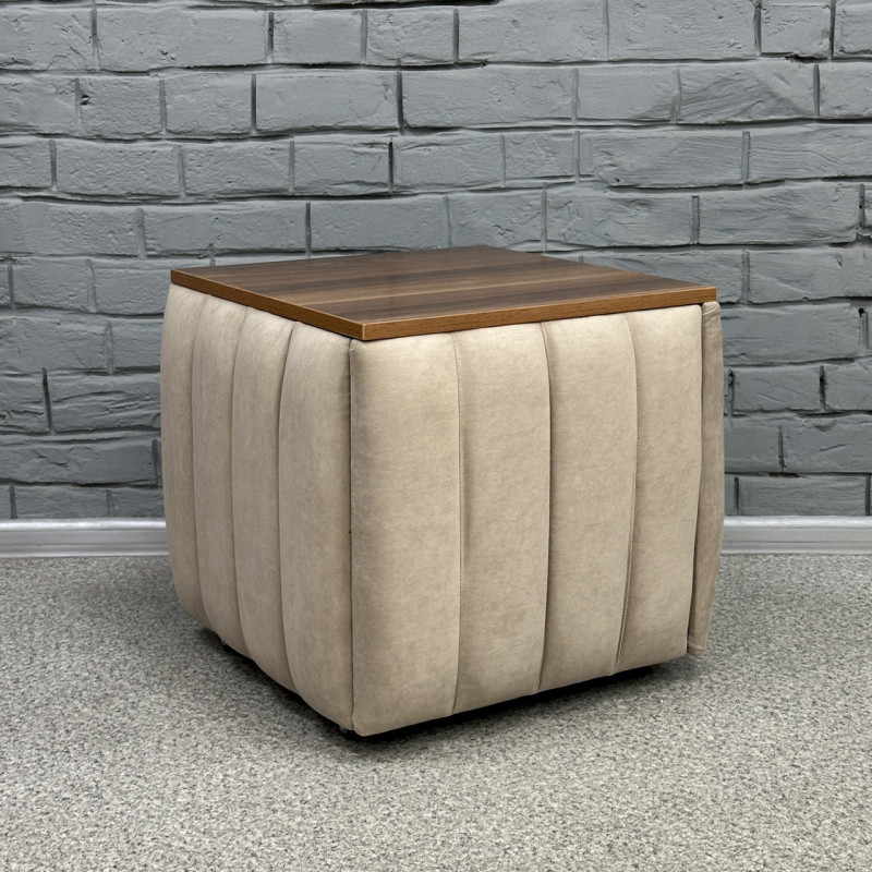 Пуф-трансформер 5в1 Mzavod Остин-2 со столиком велюр бежевый/орех калифорнийский 3-4-9003