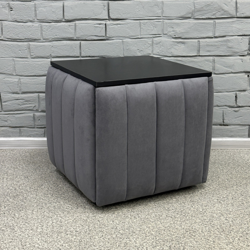 Пуф-трансформер 5в1 Mzavod Остин-2 со столиком велюр серый/черный 7-5-9003