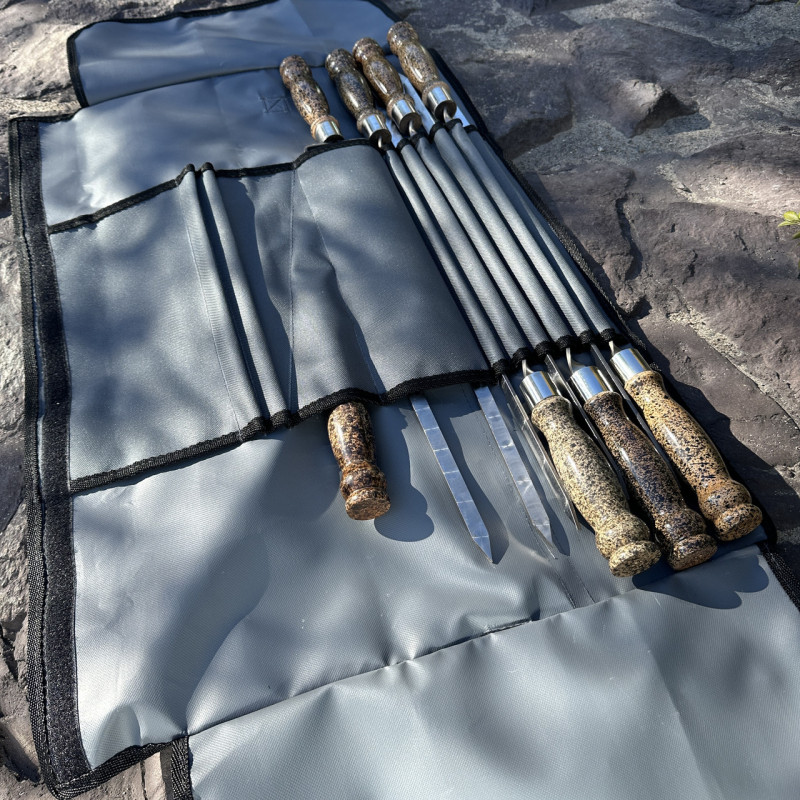 Набір шампурів Арго 6/1/1 мармурова ручка в сірому чохлі