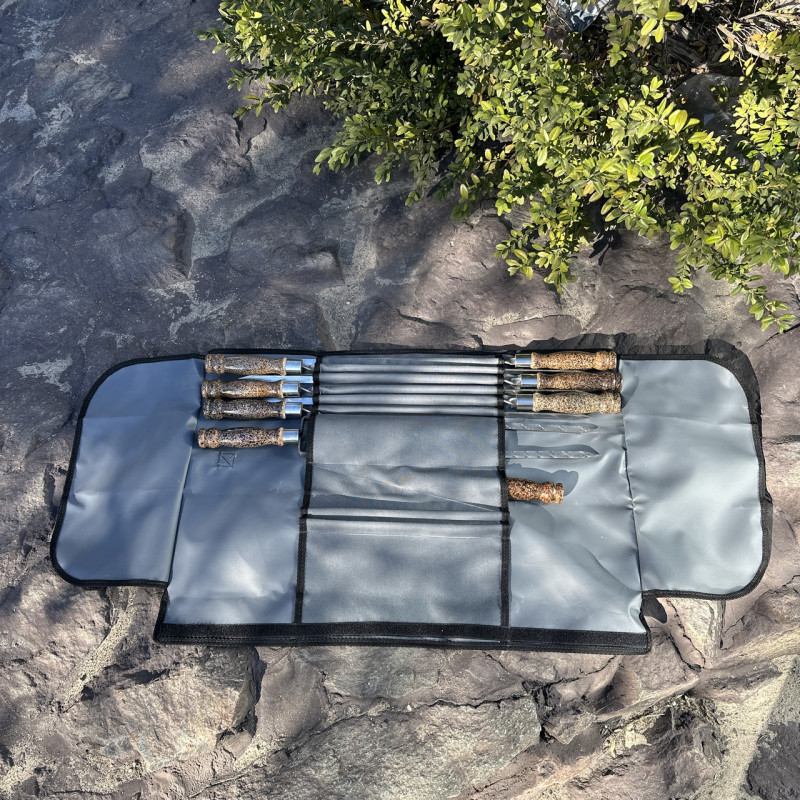 Набір шампурів Арго 6/1/1 мармурова ручка в сірому чохлі