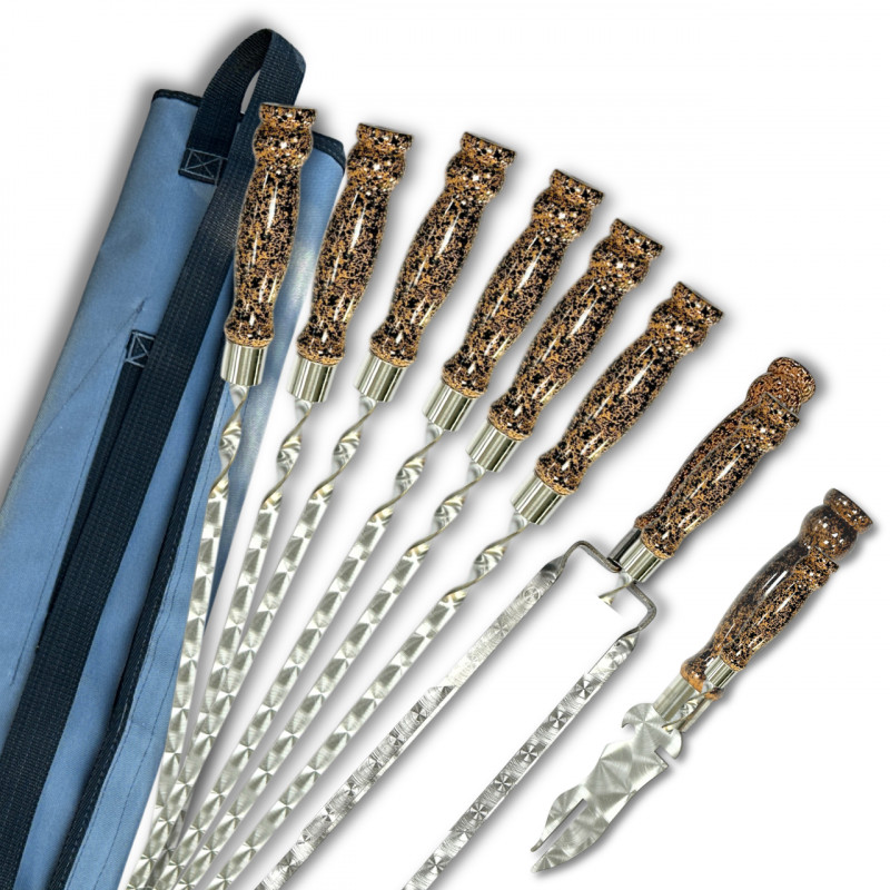 Набір шампурів Арго 6/1/1 мармурова ручка в сірому чохлі