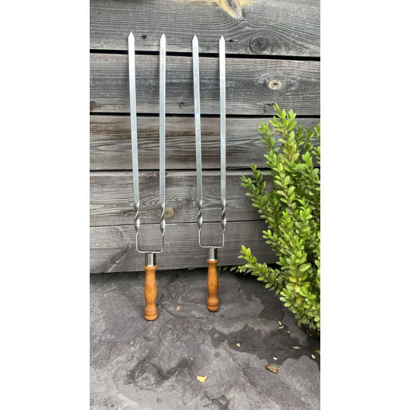 Двойной шампур Mzavod с деревянной ручкой 630х12х3мм двухцветный