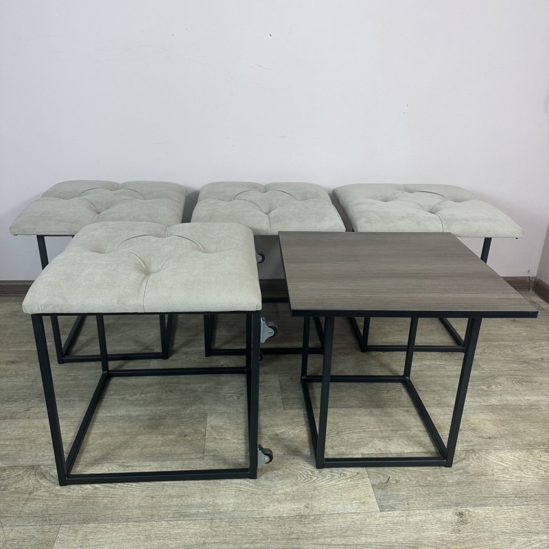 Пуф-трансформер 5в1 Mzavod Остин-1 со столиком велюр бежевый/риголетто темный 3-1-9005