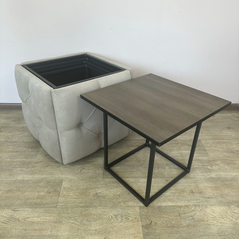 Пуф-трансформер 5в1 Mzavod Остин-1 со столиком велюр бежевый/риголетто темный 3-1-9005