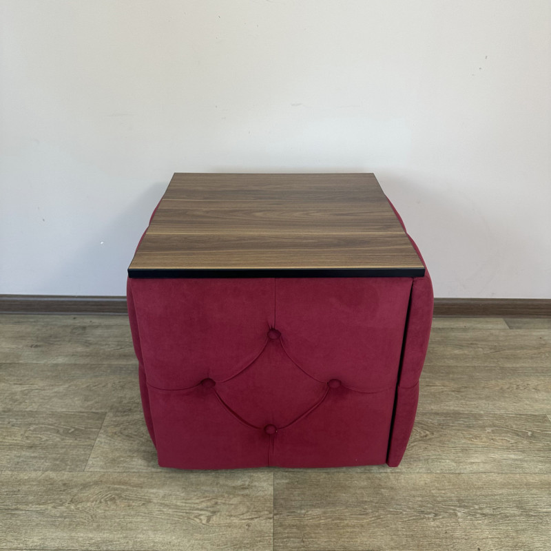 Пуф-трансформер 5в1 Mzavod Остин-1 со столиком велюр красный/орех калифорнийский 4-4-9003