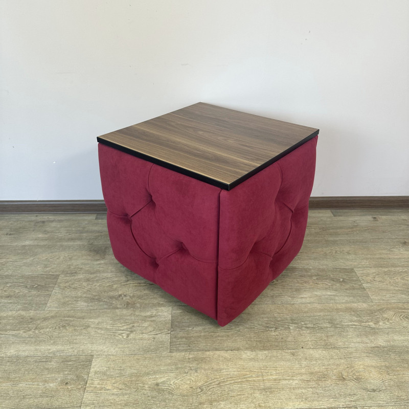 Пуф-трансформер 5в1 Mzavod Остин-1 со столиком велюр красный/орех калифорнийский 4-4-9003