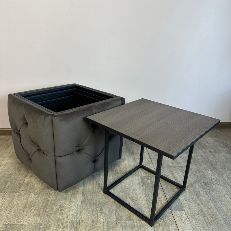 Пуф-трансформер 5в1 Mzavod Остин-1 со столиком велюр серо-коричневый/риголетто темный 5-1-9005