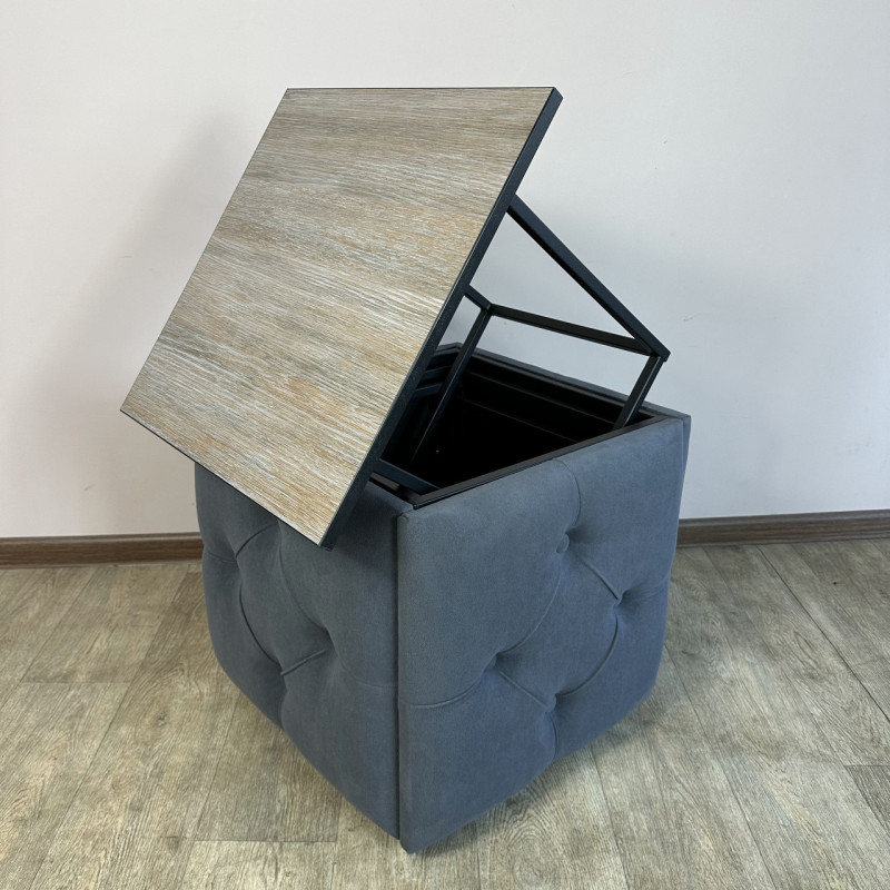 Пуф-трансформер 5в1 Mzavod Остин-1 со столиком велюр серый/дуб платиновый 7-2-9005