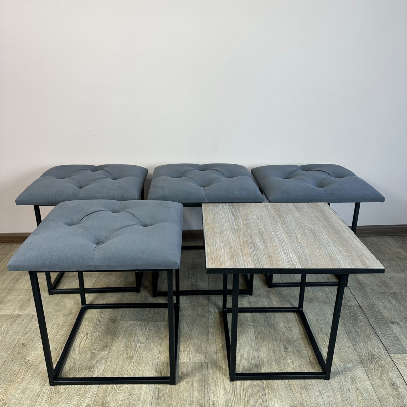 Пуф-трансформер 5в1 Mzavod Остин-1 со столиком велюр серый/дуб платиновый 7-2-9005