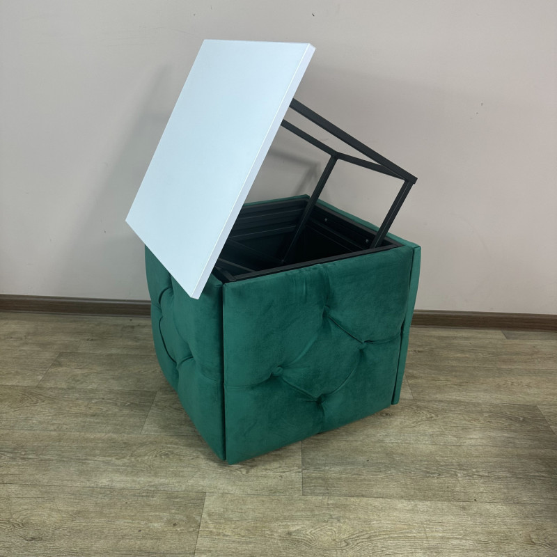 Пуф-трансформер 5в1 Mzavod Остин-1 со столиком велюр изумрудный/белая аляска 8-3-9005