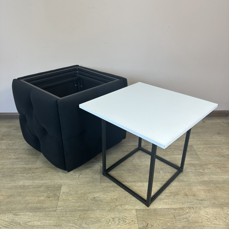 Пуф-трансформер 5в1 Mzavod Остин-1 со столиком велюр черный/белая аляска 10-3-9005