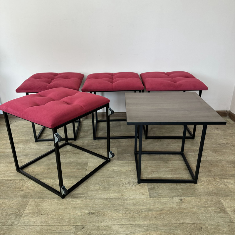 Пуф-трансформер 5в1 Остін-4 зі столиком велюр червоний/ріголетто темний 4-1-9005