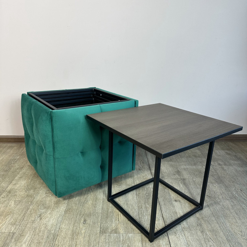 Пуф-трансформер 5в1 Mzavod Остин-4 со столиком велюр изумрудный/риголетто темный 8-1-9005