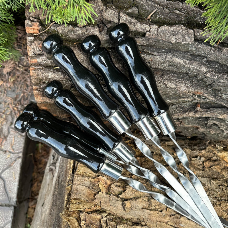 Шампур Mzavod с деревянной ручкой 630х12х3мм черный