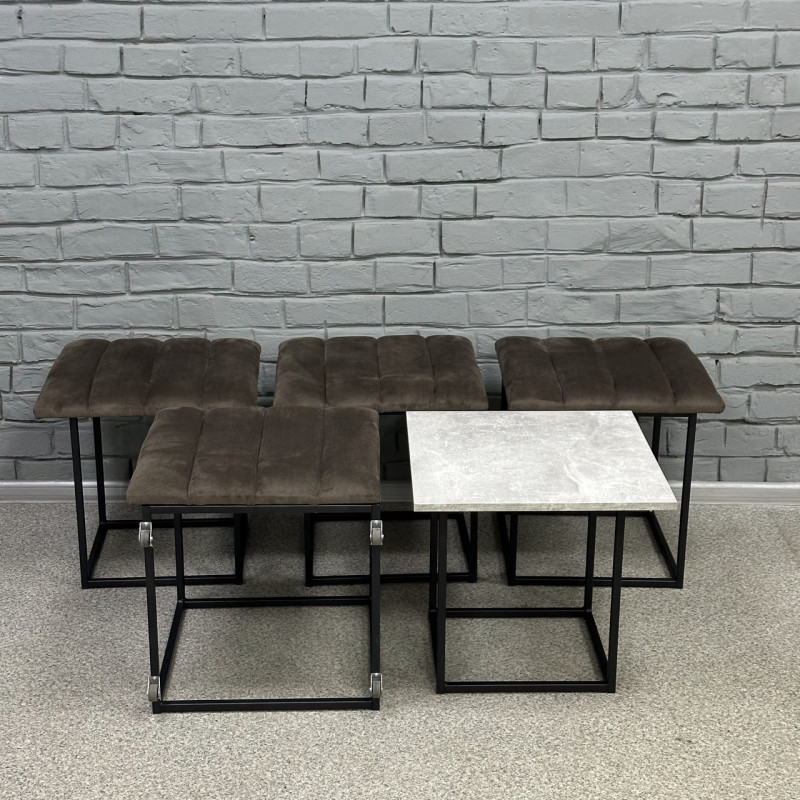 Пуф-трансформер 5в1 Остін-2 зі столиком велюр сіро-коричневий/сірий бетон 5-6-9005