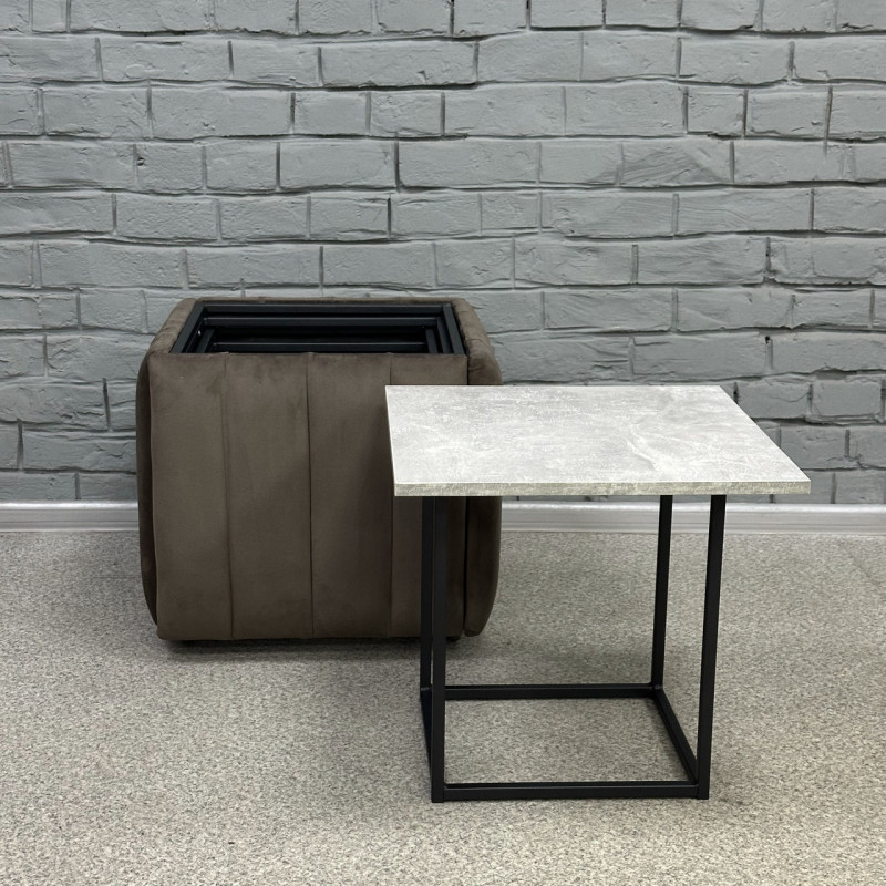 Пуф-трансформер 5в1 Остін-2 зі столиком велюр сіро-коричневий/сірий бетон 5-6-9005