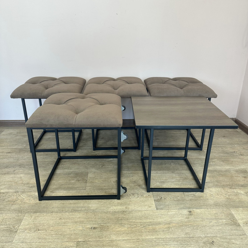 Пуф-трансформер 5в1 Mzavod Остин-1 со столиком велюр коричневый/риголетто темный 1-1-9005