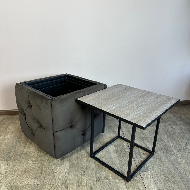 Пуф-трансформер 5в1 Остін-1 зі столиком велюр сіро-коричневий/дуб платиновий 5-2-9005