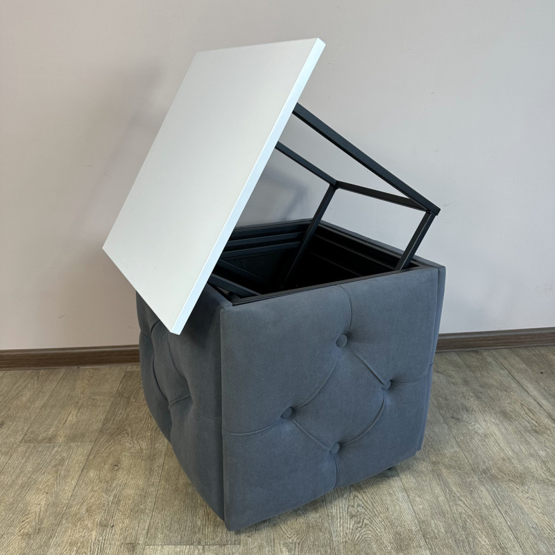 Пуф-трансформер 5в1 Mzavod Остин-1 со столиком велюр серый/белая аляска 7-3-9005