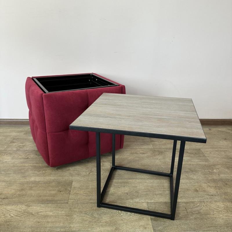 Пуф-трансформер 5в1 Mzavod Остин-4 со столиком велюр красный/дуб платиновый 4-2-9005