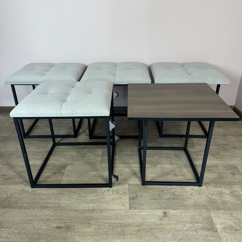 Пуф-трансформер 5в1 Mzavod Остин-4 со столиком велюр светло-серый/риголетто темный 6-1-9005