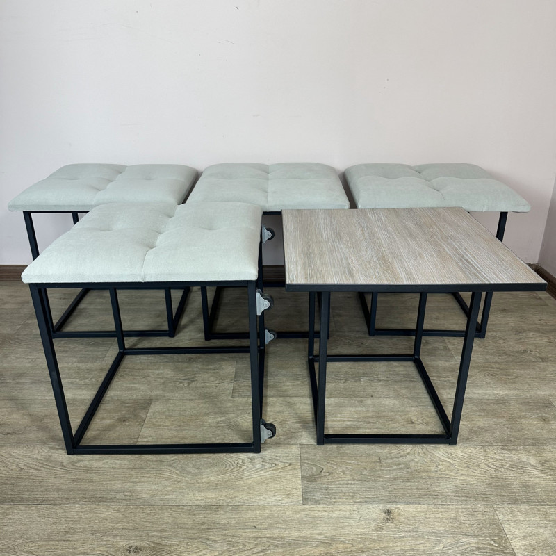 Пуф-трансформер 5в1 Остін-4 зі столиком велюр світло-сірий/дуб платиновий 6-2-9005