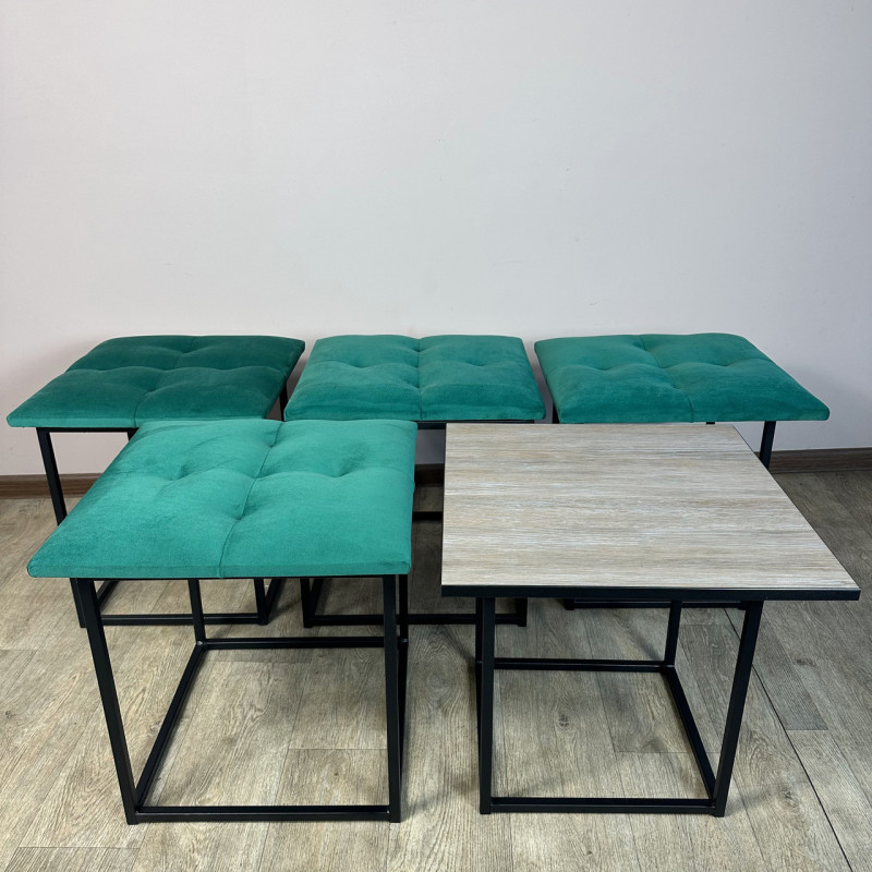 Пуф-трансформер 5в1 Остін-4 зі столиком велюр смарагдовий/дуб платиновий 8-2-9005