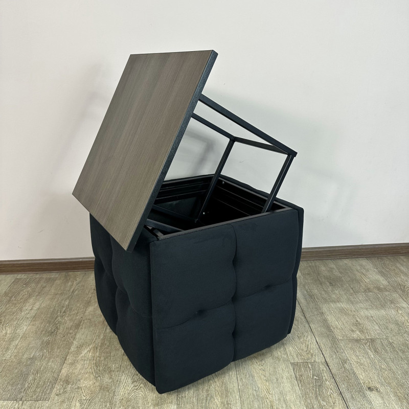 Пуф-трансформер 5в1 Mzavod Остин-4 со столиком велюр черный/риголетто темный 10-1-9005